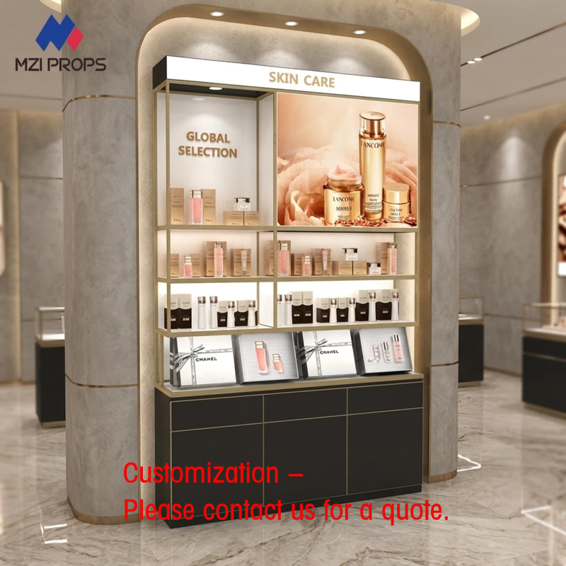 Luxury Skincare Shop - Maßgefertigter Kosmetik-Präsentationsständer Luxuriöse Einzelhandels-Hautpflege-Vitrine mit LED-Beleuchtung